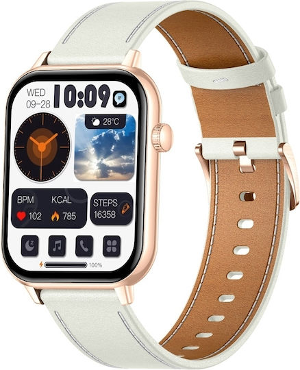 Colmi C28 Smartwatch mit Herzfrequenzsensor (Gold + Weißes Leder)
