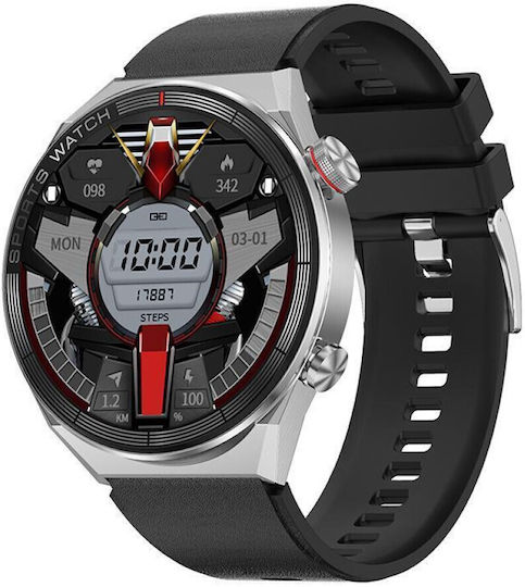 NO.1 DT3 Mate 45mm Smartwatch με Παλμογράφο (Ασημί Κάσα / Καφέ Λουρί Δερμάτινο)
