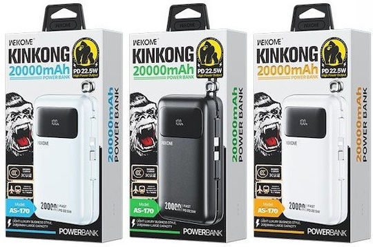WK AS-170 Power Bank 20000mAh 22.5W с USB-A и USB-C Порт Бял