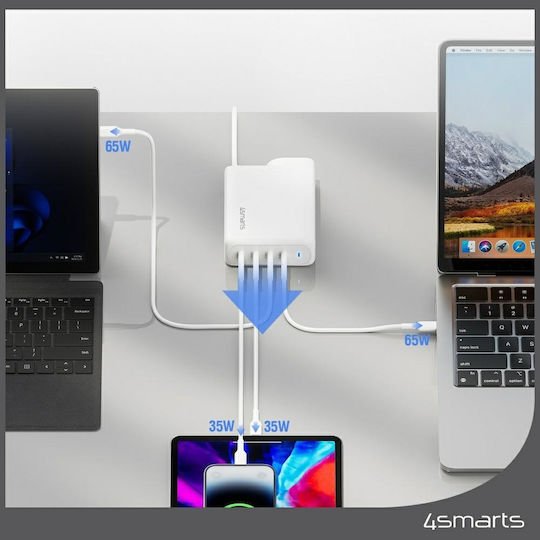 4Smarts Φορτιστής Χωρίς Καλώδιο GaN με 4 Θύρες USB-C 200W Λευκός (545200)