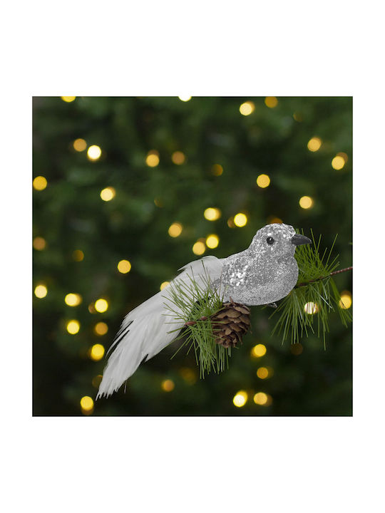 Christmas Decoration Silver Bird Clip 15 Cm Glitter Ornament Tree Set 2 Pcs