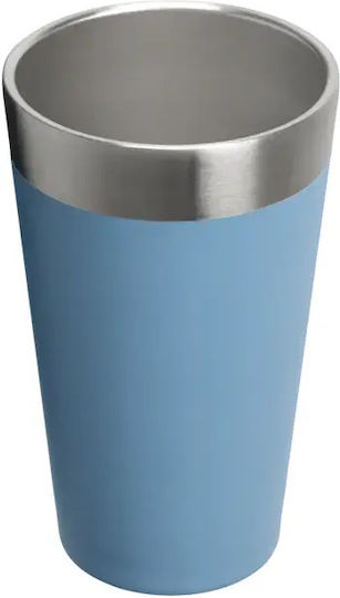 Stanley Stacking Glass Thermos Stainless Steel / Glass BPA Free 470ml Indigo With Straw And Handle