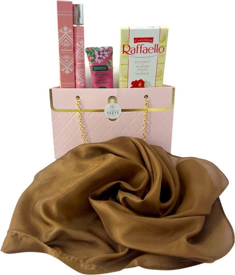 Set Premium Luxury Maro Eșarfă din Mătase Maro Parfum Badee Al Oud 35 Ml Cremă de Mâini Raffaello În Cutie Cadou în Formă de Geantă