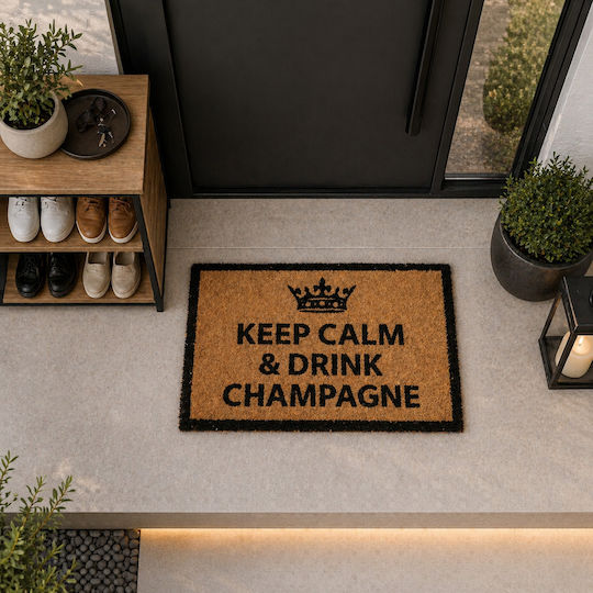 MRShome Πατάκι Εισόδου Keep Calm & Drink Champagne Χρυσό 59x39εκ.