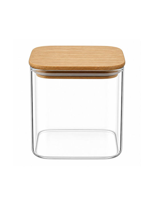 Glass Jar 0.65lt Wooden Lid Ankor Piece
