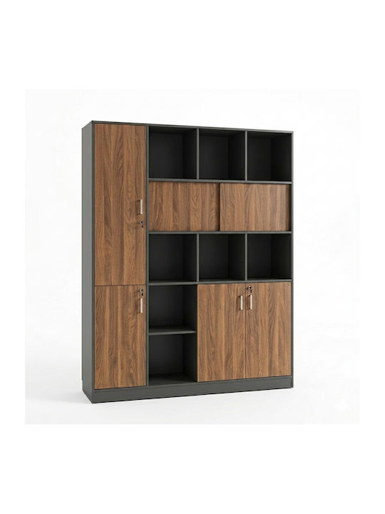 Bibliotecă Bokanza Nuc-Antracit 160x40x200cm
