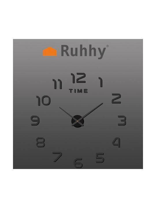 Ruhhy 3D Тих Режим Стенно Огледално Часовник Черен