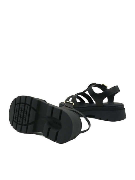 Adacter S Leder Flache Sandalen für Damen mit Riemen in Schwarz Farbe