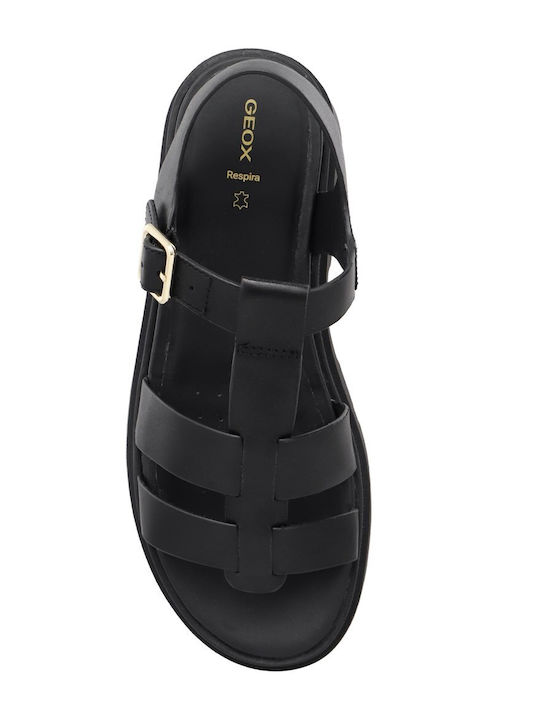 Adacter S Leder Flache Sandalen für Damen mit Riemen in Schwarz Farbe