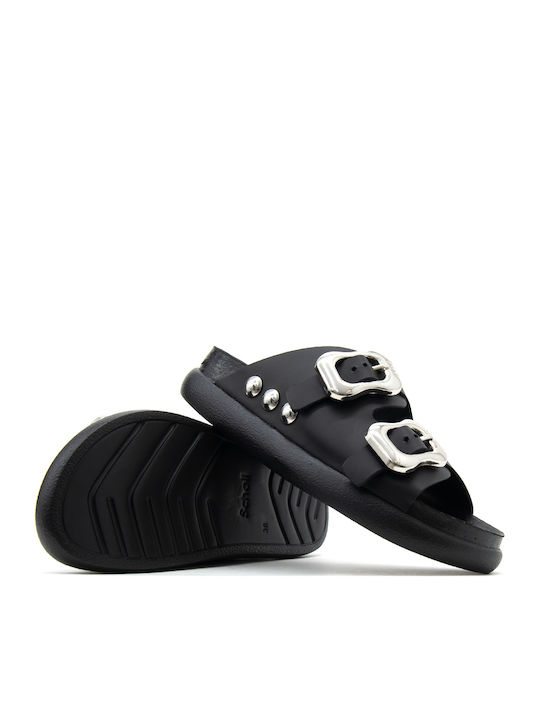 2 Straps Δερμάτινα Γυναικεία Σανδάλια Μαύρα