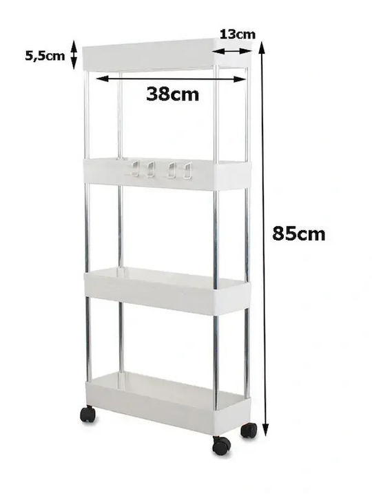 Verk Group Troleu De Bucătărie Din Plastic Capacitate 4 Alb 38x13x85cm