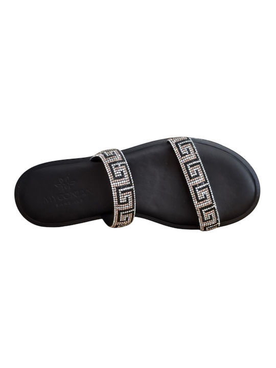 Leather Women's Flat Sandals in Black Color