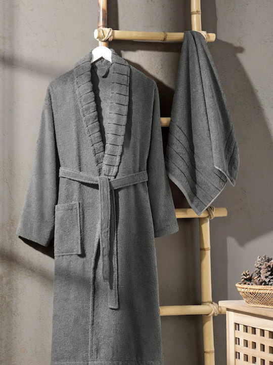Rebeka Home Μπουρνούζι με Γιακά Anthracite Σετ με Πετσέτες 450gr/m²