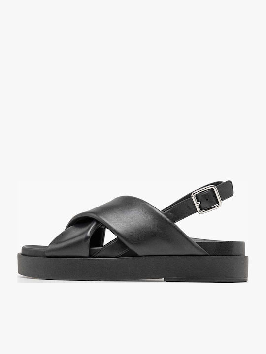 Leather Women's Sandals Flatforms Black