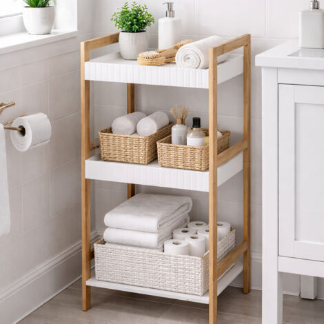 MRShome Επιδαπέδια Ραφιέρα Μπάνιου Bamboo 36x33x80cm Λευκή