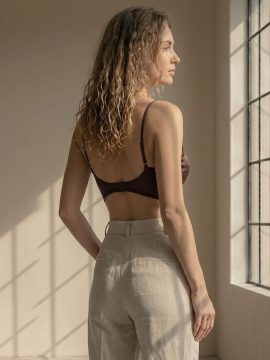Damen Crop Top Satin Braun Espresso