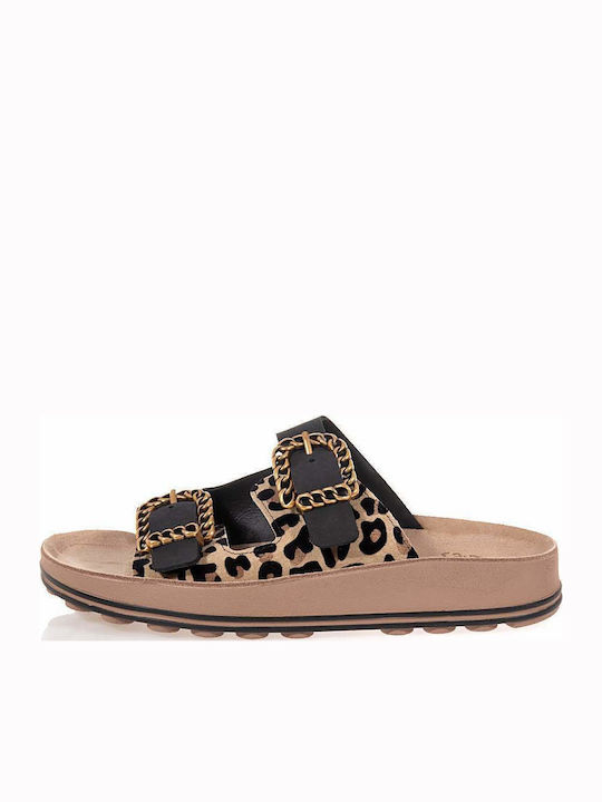 Leather Women's Flat Sandals Anatomic Leopardo Velvet