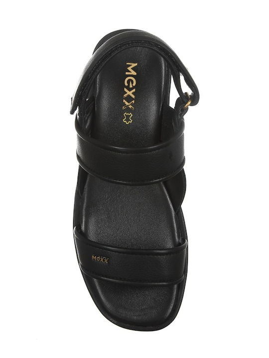 Leather Women's Flat Sandals with Strap in Black Color