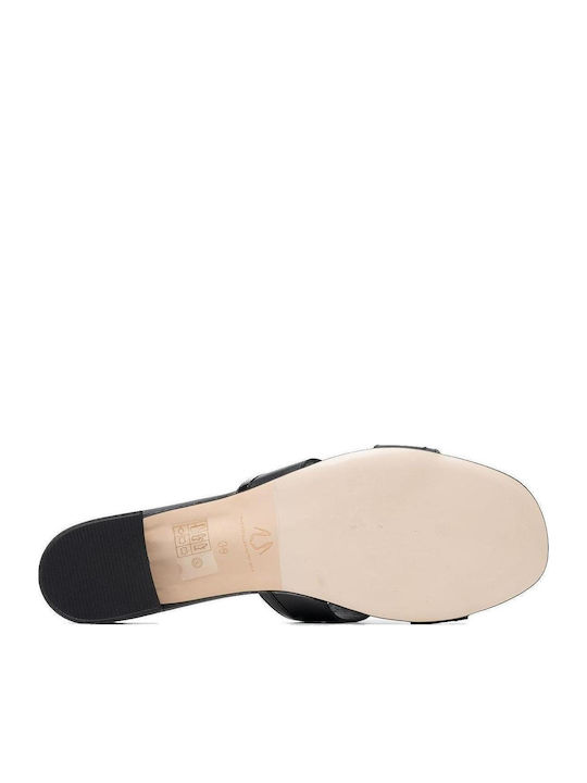 Leder Flache Sandalen für Damen in Schwarz Farbe