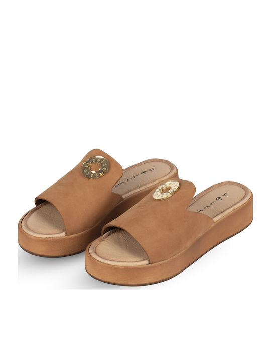 Δερμάτινα Γυναικεία Ανατομικά Σανδάλια Flatforms Ταμπά