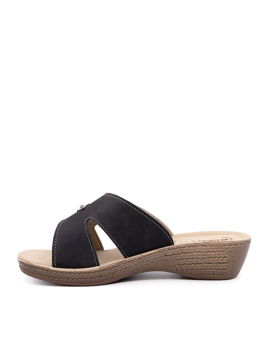 Leder Flache Sandalen für Damen Anatomisch in Schwarz Farbe