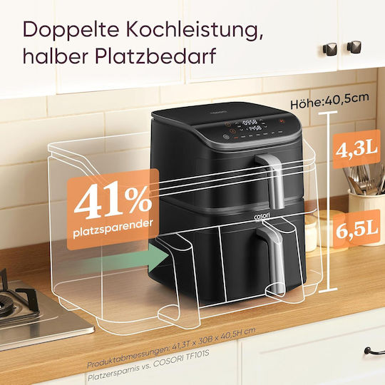 Cosori Turbo Tower Pro Heißluftfritteusen mit Doppelter Abnehmbarer Behälter 10.8lt Grau
