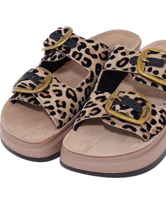 Zefi Leather Women's Flat Sandals Anatomic Flatforms Leopard velvet
