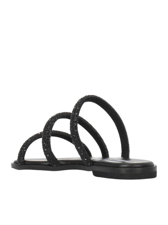 Leder Flache Sandalen für Damen in Schwarz Farbe