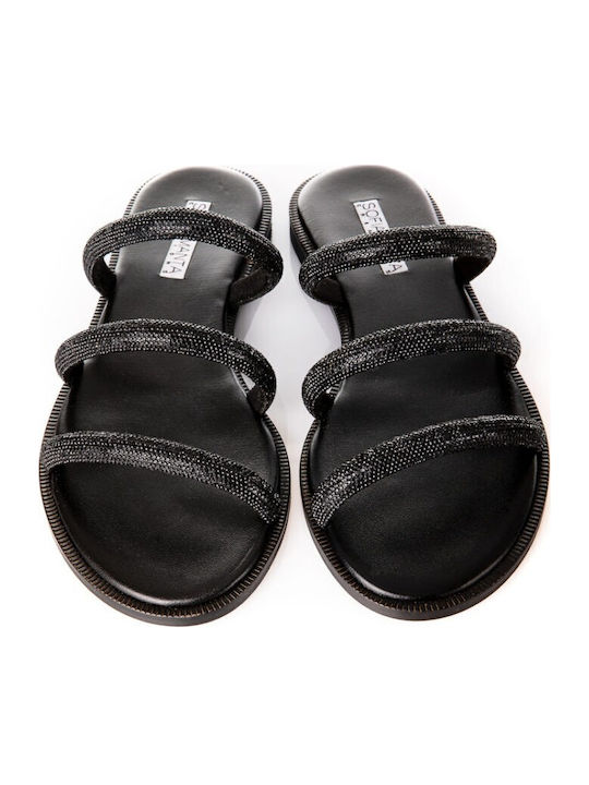 Leder Flache Sandalen für Damen in Schwarz Farbe