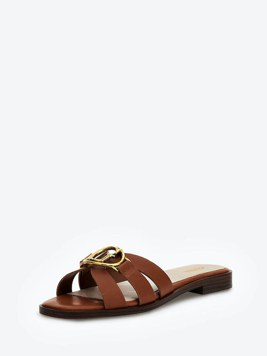 Symo Leder Flache Sandalen für Damen in Braun Farbe
