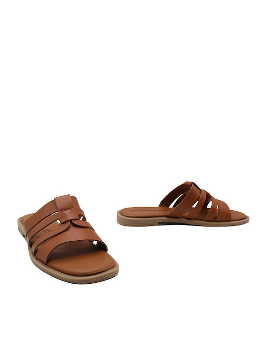 Leather Women's Flat Sandals in Tabac Brown Color