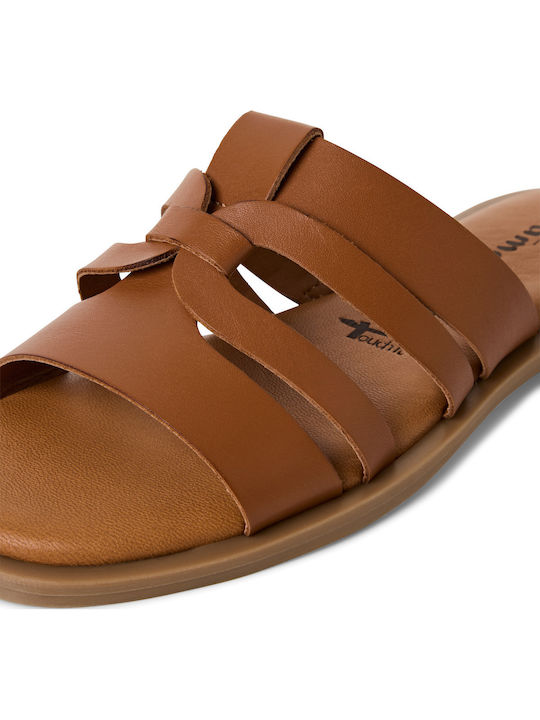 Leather Women's Flat Sandals in Tabac Brown Color