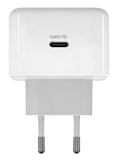 Powertech Φορτιστής GaN με Θύρα USB-C και Καλώδιο USB-C - USB-C 60W Power Delivery / Quick Charge 3.0 Λευκός (PT-1581)