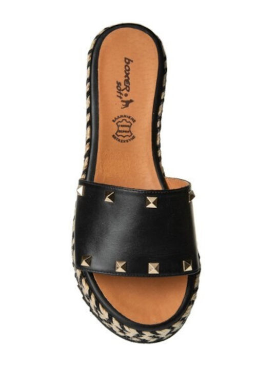 Leather Women's Flat Sandals Flatforms in Black Color
