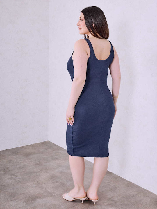 Celestino Women’s Midi Ribbed Slim Fit Dark Blue Dress
