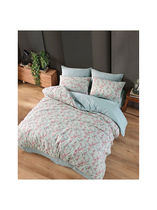 SteweHome Cotton Duvet Cover Set 200x220cm Double With 2 Pillowcases Green