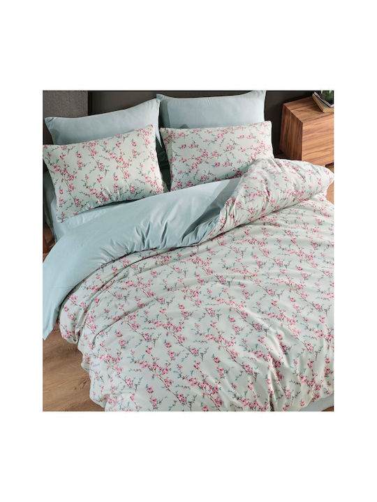SteweHome Cotton Duvet Cover Set 200x220cm Double With 2 Pillowcases Green