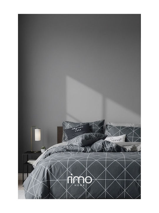 SteweHome Cotton Duvet Cover Set 220x240cm Double With 2 Pillowcases Gray