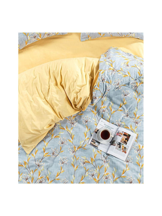 SteweHome Cotton Duvet Cover Set 220x240cm Double With 2 Pillowcases Yellow