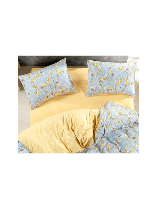 SteweHome Cotton Duvet Cover Set 220x240cm Double With 2 Pillowcases Yellow