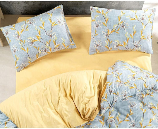 SteweHome Cotton Duvet Cover Set 220x240cm Double With 2 Pillowcases Yellow