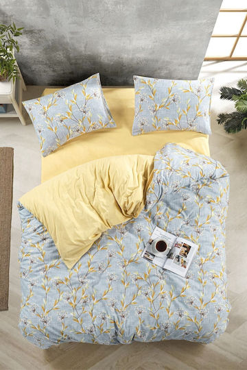SteweHome Cotton Duvet Cover Set 220x240cm Double With 2 Pillowcases Yellow