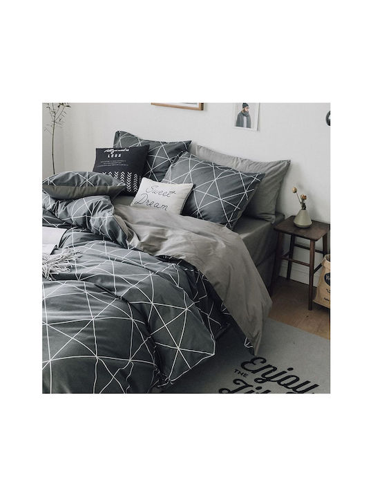 SteweHome Cotton Duvet Cover Set 200x220cm Double With 2 Pillowcases Gray