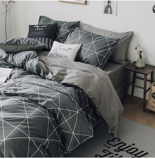 SteweHome Σετ Παπλωματοθήκη Βαμβακερή 200x220cm Διπλή με 2 Μαξιλαροθήκες Γκρι