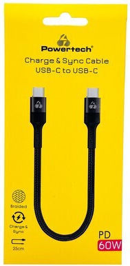 Powertech USB 2.0 Cable USB-C male - USB-C 60W PD Μαύρο 0.25m PTR-0204