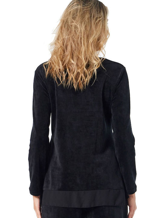 Women's Velvet Long Sleeve Blouse with V-Neckline Bordeaux