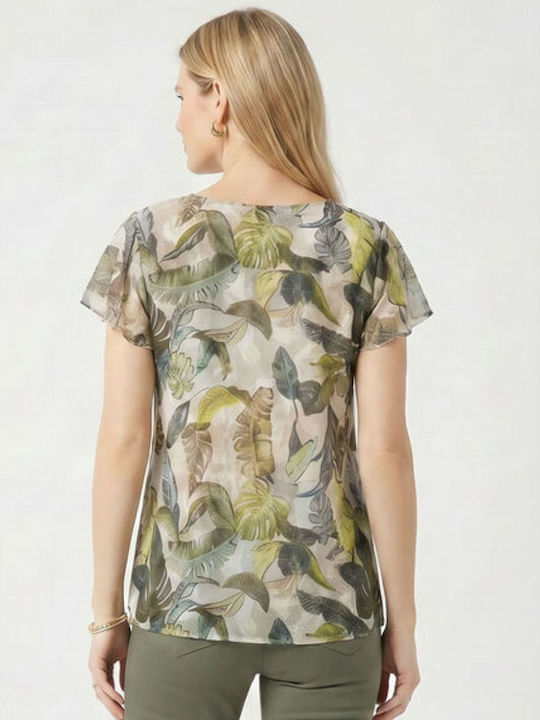 Women's Blouse Floral Khaki