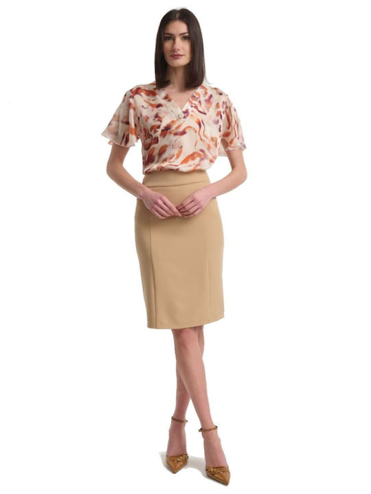 Women's Satin Short Sleeve Blouse Brown