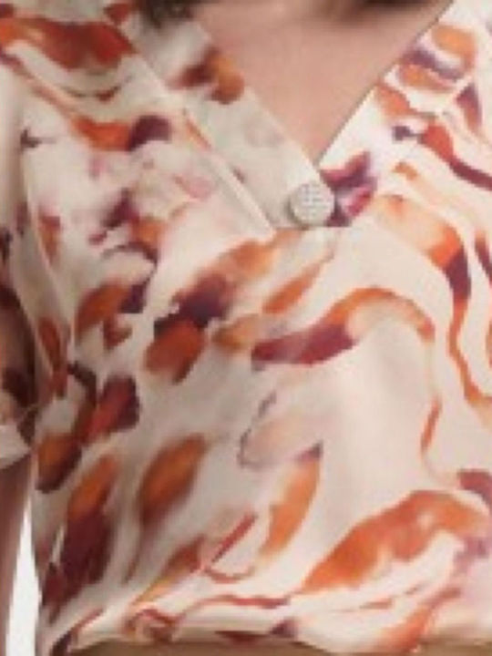 Women's Satin Short Sleeve Blouse Brown