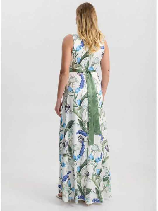 Summer Maxi Dress Satin Wrap Blue 05-9059-Blue